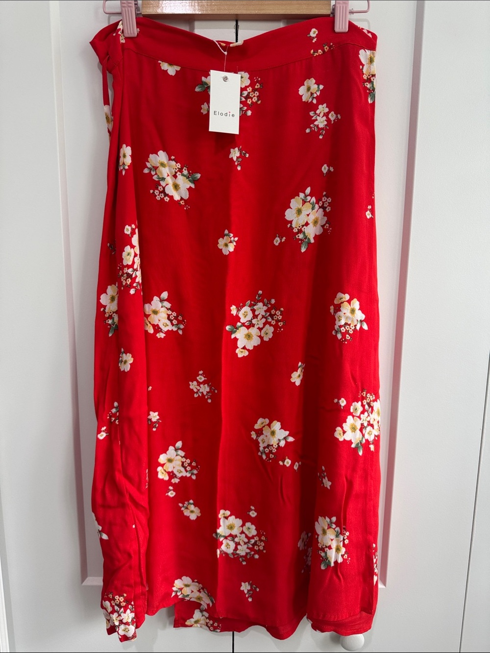 Elodie Red Floral Wrap Midi Skirt